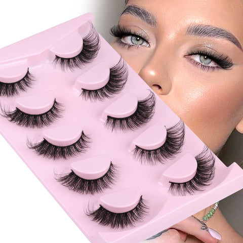 False Eyelashes Fox Eye Wispy Mink Lashes Curl Strip Lashes Fluffy Cat Eye Volume Fake Eyelashes 5 Pairs Pack by Newcally Eye Makeup