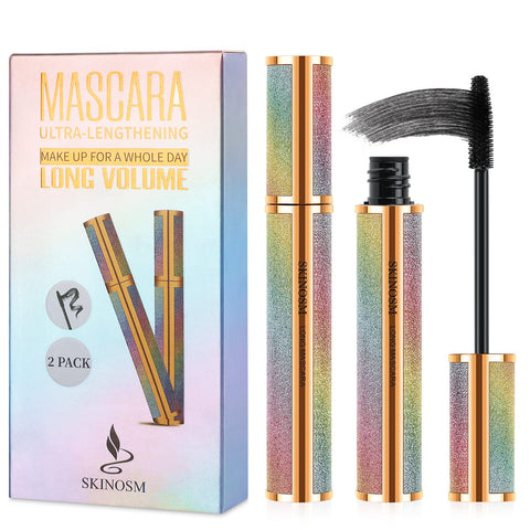 2 Pack Mascara Black Volume and Length Lasting All Day, 4D Silk Fiber Lash Mascara, Waterproof Mascara Lengthening No Clumping, No Smudging & Easy to Remove