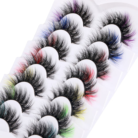 Colored Eyelashes Mink Lashes With Color 20MM Fluffy Colorful Lash 5D Dramatic Long Thick Cat Eye Lashes Full Curly False Eyelash Strip Pack 7 Pairs 7 Colors BY GODDVENUS