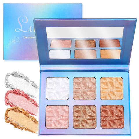 Highlighter Makeup Palette Face Highlighter Powder Palette With Mirror, Long Lasting Glitter Face Makeup Highlighter Powder Iluminadores de Maquillaje for Face Highlighters & Luminizers