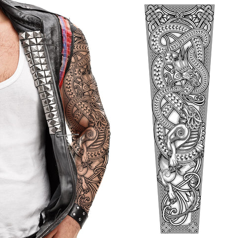 Tatodays 2x Temporary tattoo dragon full arm body art stickers Nordic compass viking Celtic tribal middle ages medieval full adults kids men women arm leg sleeves fancy dress cosplay