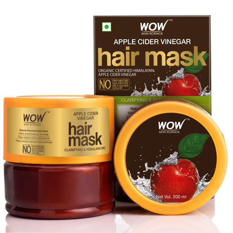 WOW Skin Science Apple Cider Vinegar Hair Mask with Apple Cider Vinegar & Sweet Almond Oil, Restores scalp balance, Provides shine and volume, Reduces dandruff & itchiness, 200 ml
