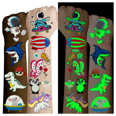 Cerlaza 220 styles Luminous Temporary Tattoos for Kids Gifts, Fake Tattoos Party Favors Supplies for Boys Girls, Unicorn Dinosaurs Pirate Space Mermaid Stickers Makeup for Toddler Tatoo-20 Sheets