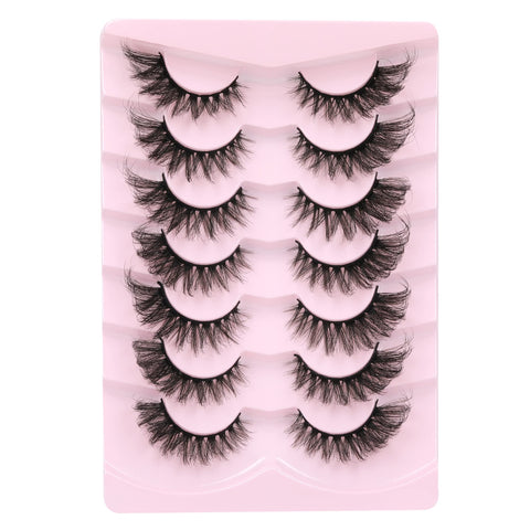False Eyelashes Cat Eye Lashes Dramatic Fake Eyelashes Natural Look 7 Pairs 10-20 MM Fox Eye 8D Wispy Fluffy Extension Pack Volume Thick Faux Mink Lashes Cruelty Free Light