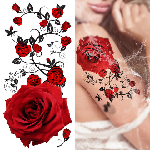 Supperb® Temporary Tattoos - Red Roses (8 x 4 inches)