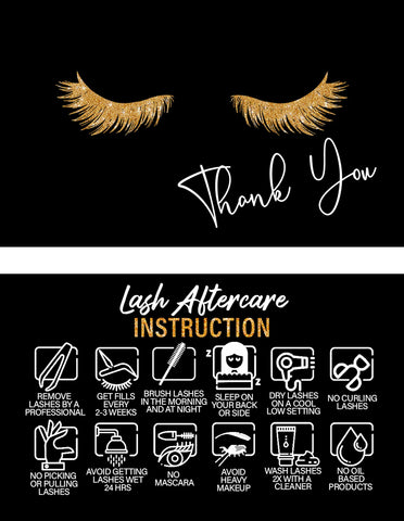 100 Pack English Lash Extension Aftercare Cards With Thank You Note, Size 3.5”x2” inches, fake eyelashes care cards with complete instructions, Black