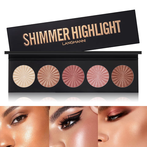 Highlighter Powder Palette, Makeup Palette Facial Bronzers Illuminator Palette Highlighter Baked Waterproof Long Lasting Brilliant Lighten Skin Color Face (Highlighter Powder)