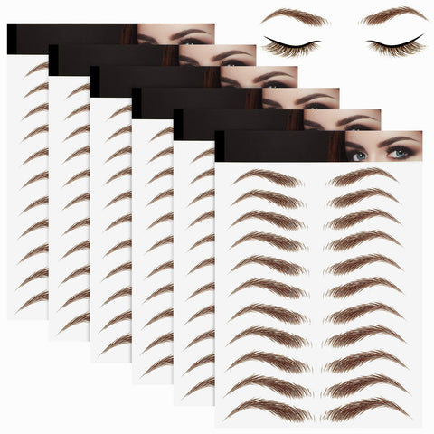 6 Sheets 3D Hair-Like Authentic Eyebrows Eyebrow Transfer Stickers Waterproof Eyebrow Tattoo Stickers Eyebrow Grooming Shaping Makeup Accessories (High Arch Eyebrow)