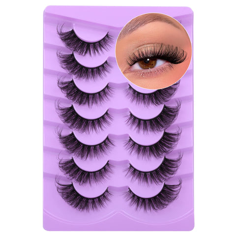 Fluffy Mink Lashes Faux Fox Eye Lashes Natural Look Cat Eye Wispy Eyelashes Curl Volume Strip Lashes Pack Long False Eyelashes Makeup 7 Pairs by ALICE