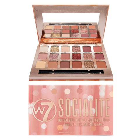 W7 Socialite Pressed Pigment Palette - 18 Pink Nude Colors - Flawless Long-Lasting Glam Makeup