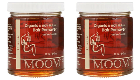 MOOM Organic Hair Remover Waxing Kit Refill with Tea Tree Oil & Lemon juice - Natural Sugar Glaze - Perfect for Bikini Leg Eyebrow & Body 12 oz (2-Pack))