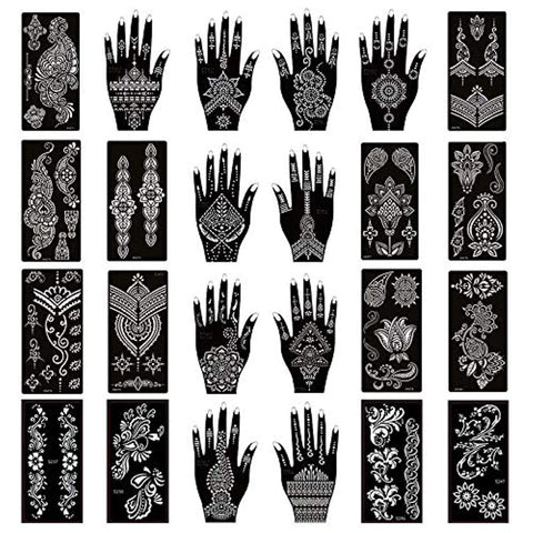 Xmasir Pack of 24 Sheets Henna Tattoo Stencil Kit/Temporary Tattoo Templates,Self-Adhesive Indian Arabian Tattoo Sticker for Body Paint New Designs