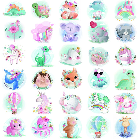 Glaryyears Watercolor Animals Temporary Tattoo for Kids, 30-Pack Fake Tattoos Stickers, Unicorn Flamingo Dinosaur for Girls Boys Children, Fun for Body Face Hand Arm Party Supplies Favor