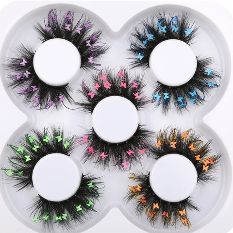 wiwoseo False Eyelashes Fluffy Wispy Faux Mink Lashes Valentines Festival Styles Dramatic 3D Effect Butterfly Colorful Decorative Fake Eyelashes for New Year Cosplay Party Stage