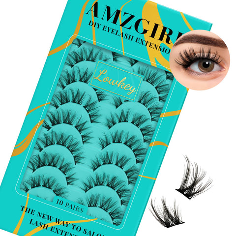 Lash Clusters 10 Pairs Eyelash Clusters Wispy Amzgirl Diy Lash That Look Like Extensions 3d False Eyelashes Natural Soft Fluffy Mink Individual Cluster Lashes (Lowkey)