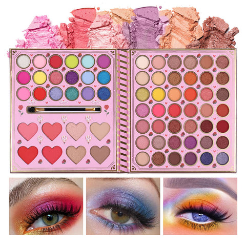 68 Colors Highly Pigmented Eyeshadow Palette with Brush Set Matte Shimmer Glitter Eye Shadow Pallet Rainbow Nude Eye Makeup Highlighter Contour Blush All In One Make Up Gift Kit