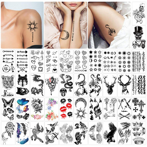 Frcolor Temporary Tattoos, Waterproof Fake Body Arm Chest Shoulder Tattoos Stickers Body Art Sticker for Adult Men and Women (Small Tattoos)