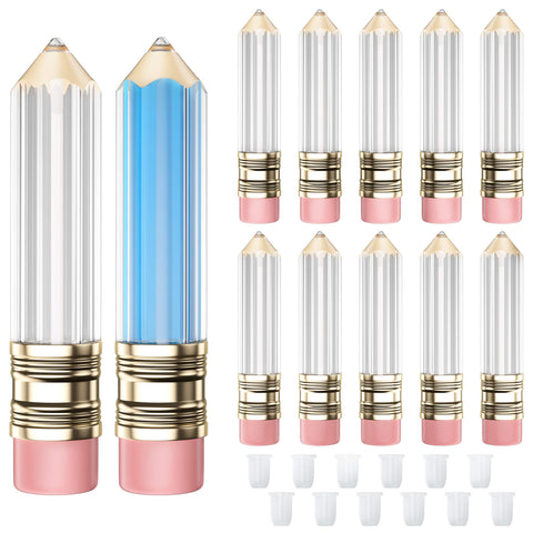 RONRONS 12 Pack Novelty Pencil Shaped Empty Lip Gloss Tubes Containers, Clear Mini Refillable Lip Oil Bottles 5ml