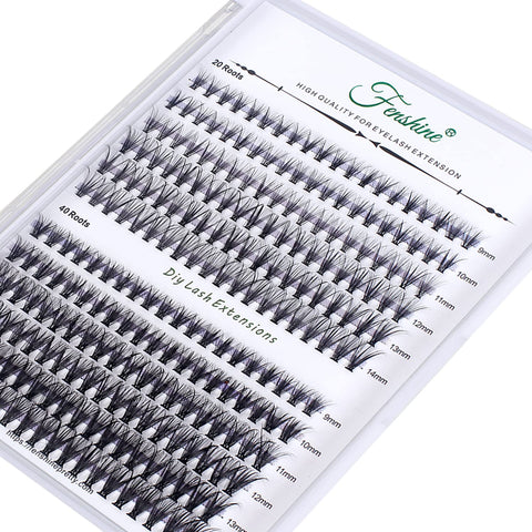 Fenshine Cluster Eyelash Extensions 240pcs 20D/40D Cluster Eyelashes Mixed, 0.07 D Curl 9/10/11/12/13/14mm Natural False Eyelashes Cluster Soft Individual Lashes Clusters