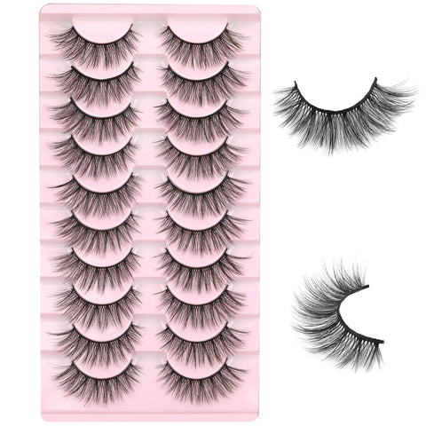 FANXITON False Eyelashes Natural Look Wispy Faux Mink Lashes Fluffy 16MM Cat Eye 3D Fake Eyelashes 10 Pairs Pack