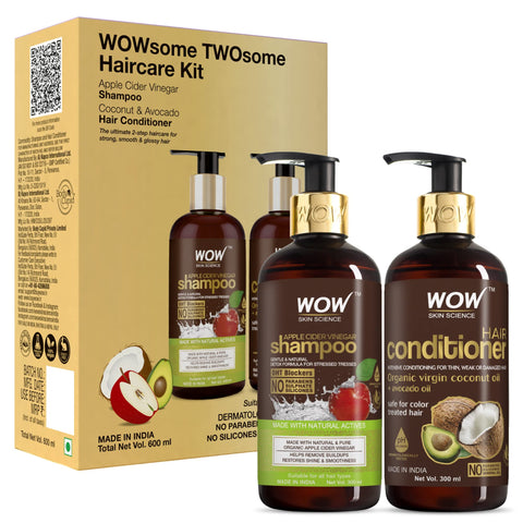 WOW Apple Cider Vinegar Shampoo - WOWsome Twosome No Parabens & Sulphates Hair Care Package - 600mL