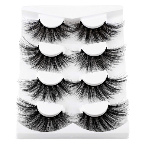 wiwoseo 25MM Lashes False Eyelashes Long Dramatic Faux Mink Fake Eye Lashes Thick Cross Fluffy Volume 4 Pairs Pack