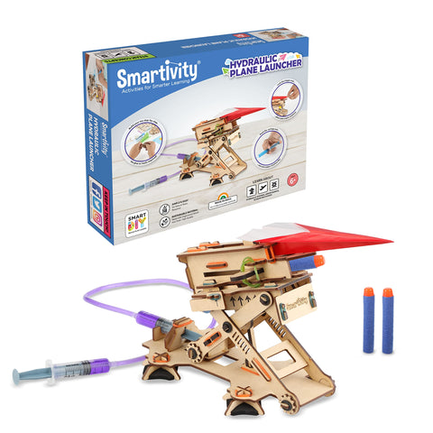 Smartivity Hydraulic Plane Launcher Educational DIY Toy, Blue/Beige, Multicolor