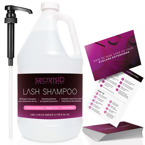 Lash Shampoo Bulk for Professional Lash Extension | 1 Gallon with 50 Lash Extension Aftercare Cards | Eyelid Foaming Cleanser | Salon Lash Cleanser for Face and Eye Makeup Remover (Bubble Gum)