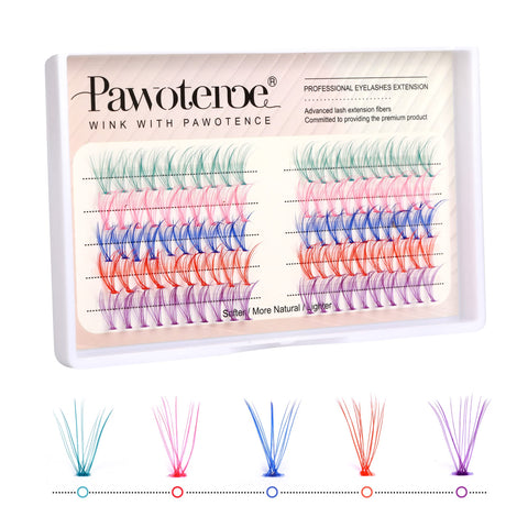 Colored Cluster Lashes Individual Lashes DIY Eyelash Extension 5 Colors Lash Clusters Eyelash 14mm Curl Lash Extension 100pcs Clusters False Lashes Set Pack by Pawotence (Color-Mix-14mm)