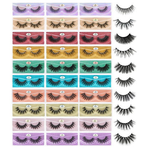 FARRED Wholesale False Lashes 30 Pairs 10 Styles Medium Length Vegan Eyelashes Fluffy Volume Strip Lashes Bulk 10 Portable Boxes Fake Eyelashes Mixed Natural Look 3D Faux Mink Lashes (mix 30pair)