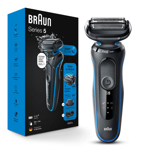 Braun Series 5 5020 Electric Razor for Men Foil Shaver with Beard Trimmer, Rechargeable, Wet & Dry with EasyClean, Black, 5 Piece Set