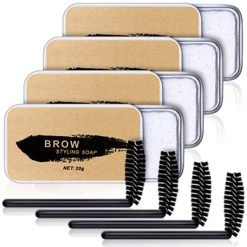 4 Pieces Eyebrow Soap Kit, Brows Styling Soap Eyebrow Shaping Soap Long-lasting Waterproof Eyebrow Shaping Gel Eyebrow Styling Pomade with Eyebrow Brushes for Natural Eyebrows