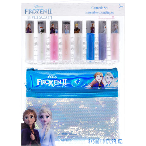 Townley Girl Disney Frozen 2 Anna and Elsa Lip Gloss Set with Sequin Bag, Ages 3+ (9 Pcs)