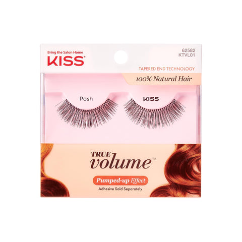 KISS True Volume Multi-Layered False Eyelashes with Tapered End Technology, 100% Natural Hair, Cruelty Free, Reusable, Contact Lens Friendly, “Posh”, 1 Pair