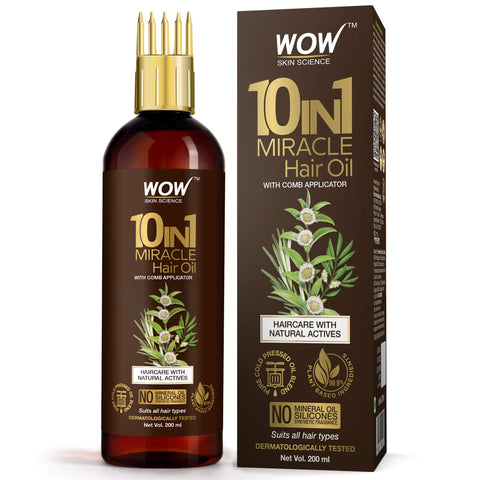 WOW Skin Science 10 in 1 Miracle Hair Oil - WITH COMB APPLICATOR - Cold Pressed - No Mineral Oil, Silicones & Synthetic Fragrance - 200 ML