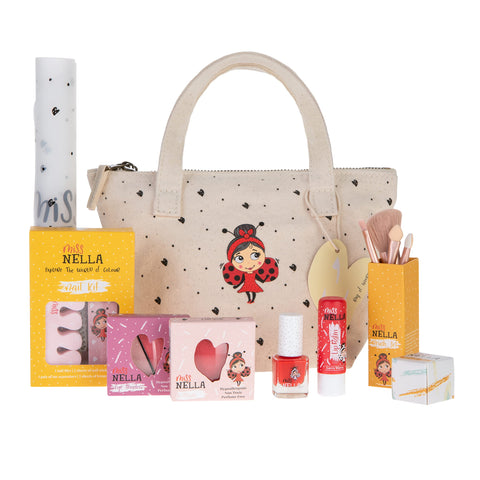 MISS NELLA Kids Bag of Glamorous Picks Makeup & Nail Polish Set Safe and Fun Gift - Hypoallergenic, Dermatologically Tested Kid-Friendly, Non-Toxic, Cosmetic Bag Included - Special Edition