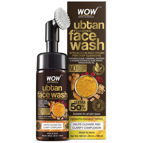 WOW Skin Science Ubtan Foaming Face Wash with Built-In Face Brush for Deep Cleansing - No Parabens, Sulphate, Silicones & Color, 100 mL