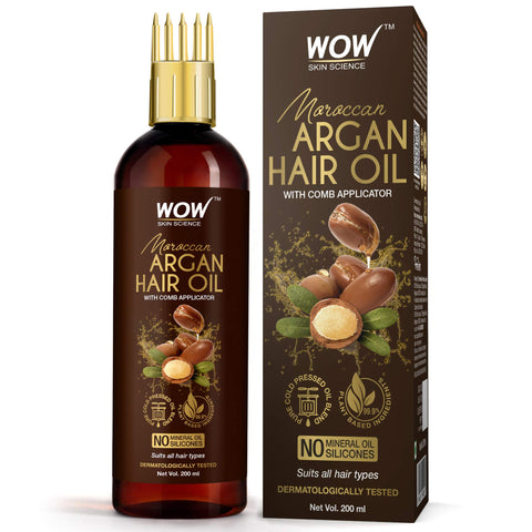 WOW Skin Science Moroccan Argan Hair Oil - With COMB APPLICATOR - No Mineral Oil & Silicones - 200mL