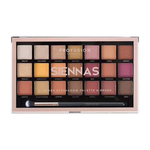 Profusion Cosmetics 21 Shade Eyeshadow Palette - Long-lasting Cruelty-free Bright Pigmented shades Palette Collection & Brush, Siennas