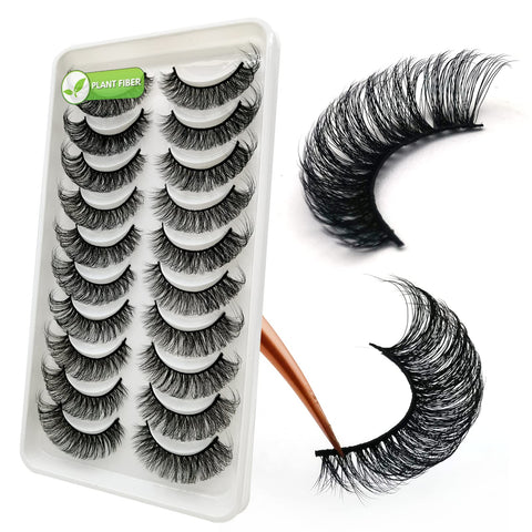 3d Plant Fibre Russian Strip Lashes, D Curl Lash Strips, Natural False Lashes Mink, Wispy Fake Lashes, D Curl Strip Lashes, Natural Wispies Mink Eyelashes, Faux Mink Eyelashes Natural Look (SDC09)