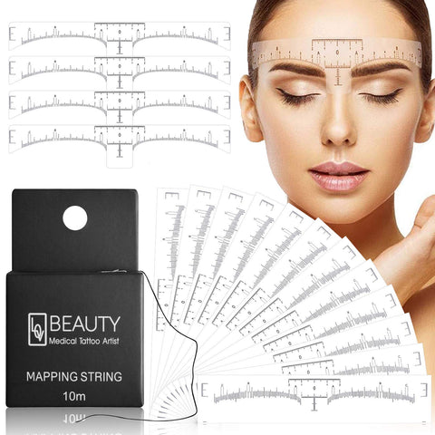 Kalolary Eyebrow Mapping String for Microblading with 100Pcs Eyebrow Ruler, Pre-Inked Microblading String for Eyebrow Mapping Ultra-Thin Mess-Free 10M Disposable Eyebrow Ruler Sticker for Marking Symmetrical Eyebrows