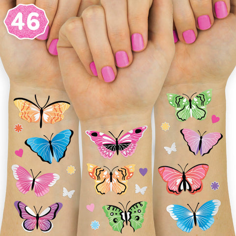 xo, Fetti Butterfly Temporary Tattoos - 46 Glitter Styles | Rainbow Fairy Birthday Party Supplies, Monarchs, Hearts, Flowers, Garden Arts and Crafts