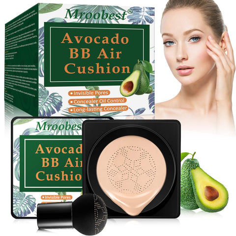 Mroobest Avocado BB Air Cushion CC Cream, All-Day Nude Foundation, Even Skin Tone Makeup Base, Moisturizing, Easy to Apply, 0.5 Fl Oz