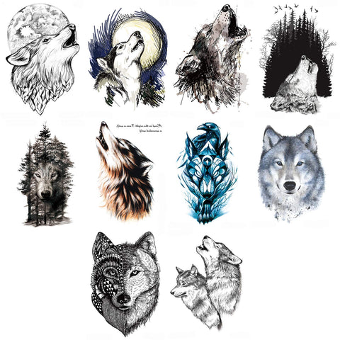 Ooopsiun 10 Sheets Large Wolf Temporary Tattoos For Men Kids, Cool Waterproof Body Fake Tattoo Sticker for Men Women 3D Wolf Large Arm Tattoos