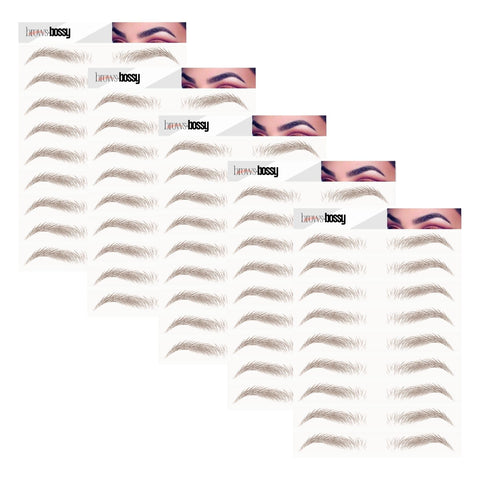 Brows by Bossy 5 Pack Temporary Eyebrow Tattoos Waterproof Eyebrow Stickers, False Tattoos Hair Like Peel Off Instant Transfer Brows For Women And Men | Natural Strokes, Shaping (tapered, ash brown)