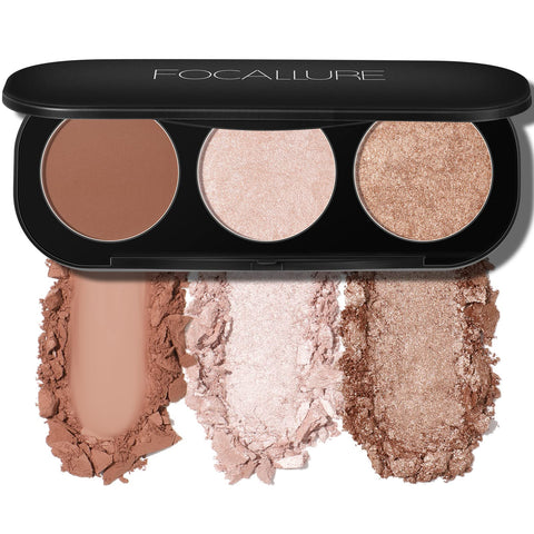 FOCALLURE Blush and Highlighter Palette,3 in 1 Makeup Powder Cruelty-Free Matte Blush,Shimmer Illuminator Highlighters for a Glowing Look,#02