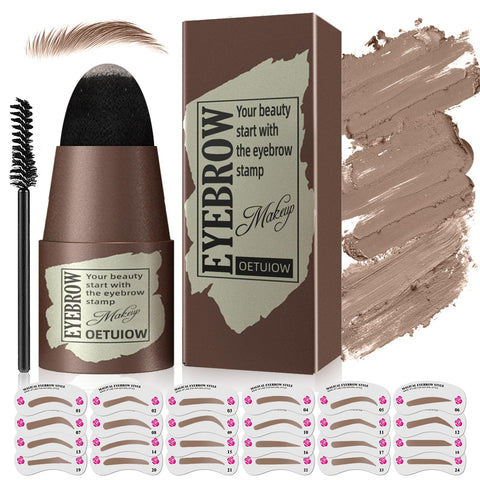 Eyebrow Stamp Stencil Kit - Eyebrow Powder with 24 Popular and Reusable Thin & Thick Eyebrow Stencils, Eye Brow Stencil Kits Long-lasting Waterproof, Sweat-proof and Easy to Use (Light Brown)