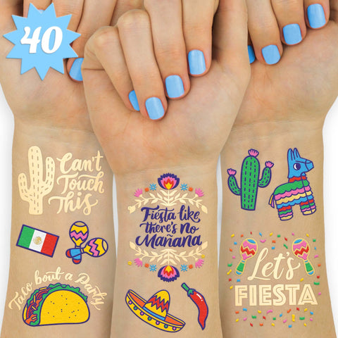 xo, Fetti Fiesta Party Supplies Metallic Tattoos - 40 styles | Cinco De Mayo Decorations, Final Fiesta Bachelorette + Mexican Decor