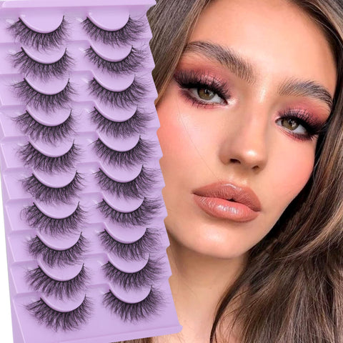 wiwoseo Angel Cat Eye Lashes Mink Fluffy Eyelashes that Look Like Extension Strip Eyelashes Fairy Thick Volume Eyelashes 16MM Natural Wispy Fluffy Faux Mink Lashes 10 Pairs Pack