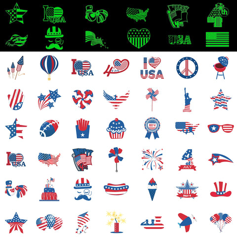 240PCS 4th/Fourth of July Tattoos - Glow in The Dark- Patriotic Party Decorations Favors Supplies 48 Designs